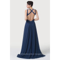 Grace Karin Moda Backless Split Azul Marino Especial vestido de noche largo CL6281